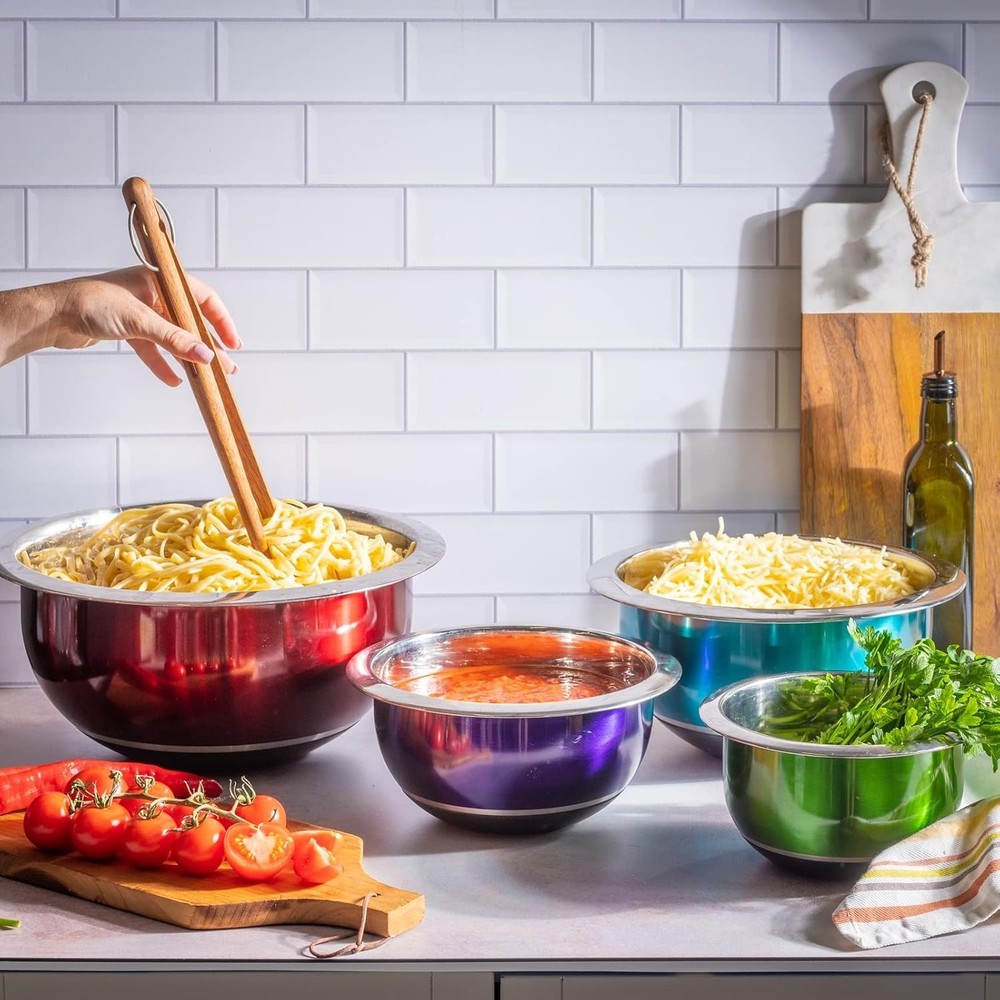 Colorful Mixing Bowl- 4 Pc Set- Stackable Nesting Bowls- Stainless Steel Non