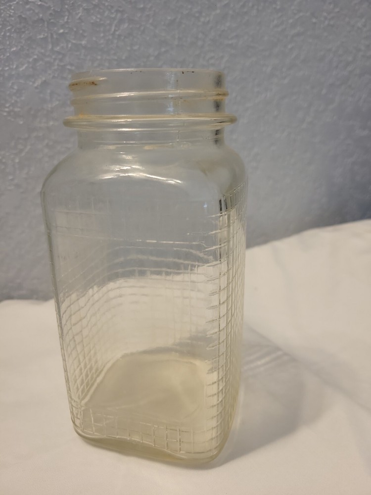 Vintage Square Waffle Pattern Canning Jar With Label Window