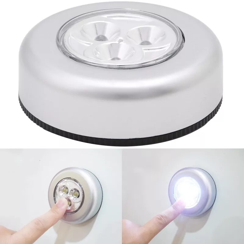 Battery Mini 3 LED Push On Off Light Utility Cabinet Closet Lighting Silver
