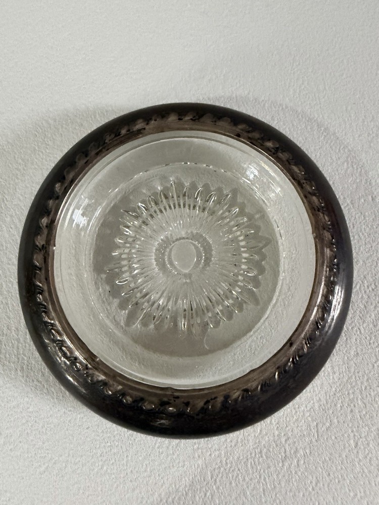 Vintage Glass Silver Plate Coaster Starburst Pattern