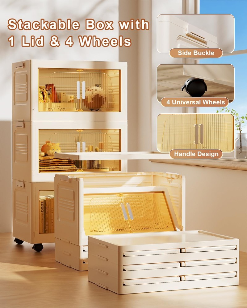 228QT Stackable Storage Bins with Lids 3 Pack, 57Gal Storage Containers with ...