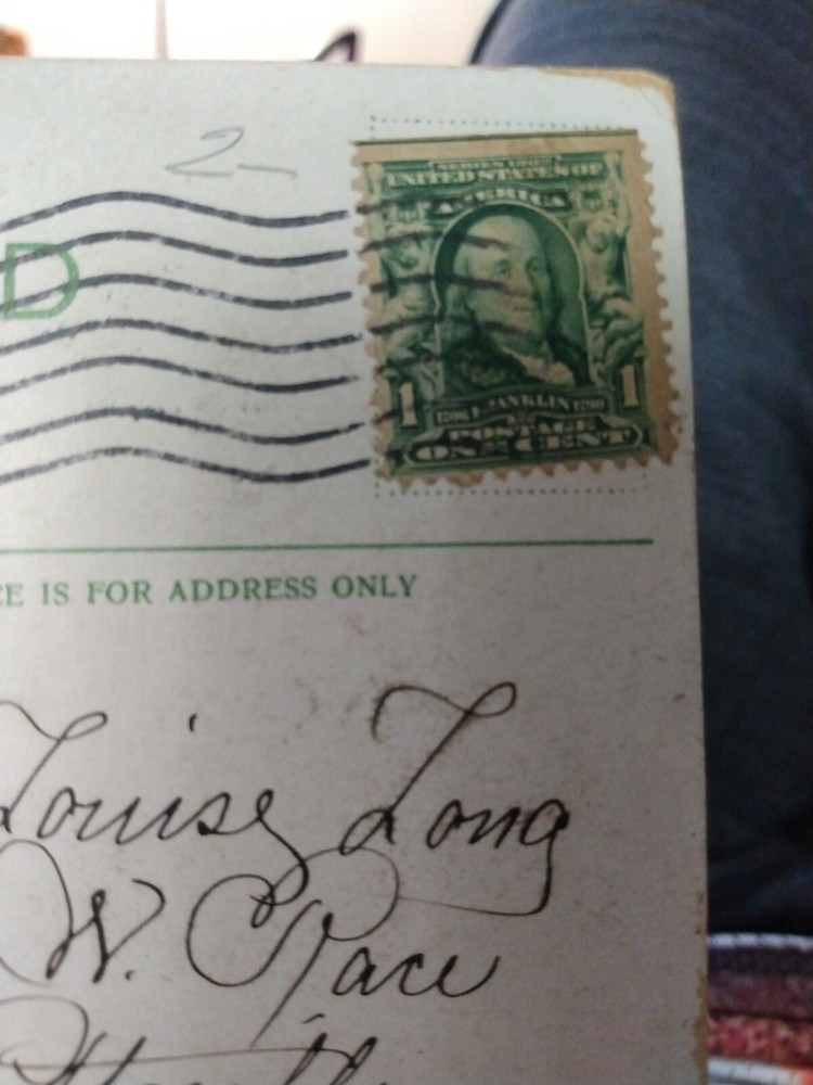 BENJAMIN FRANKLIN 1 Cent Stamp on *RARE* Postcard 1907 Post Marked & Hand Dated!
