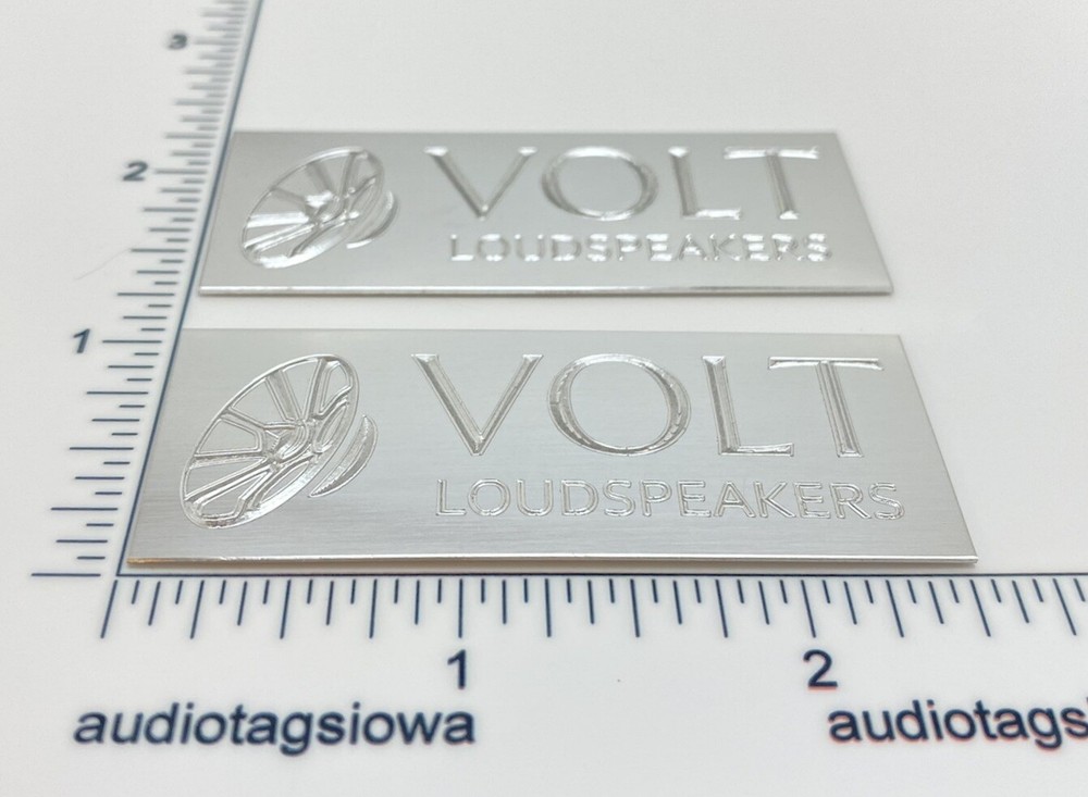 Custom Engraved Silver Aluminum Volt Speaker Badge PAIR