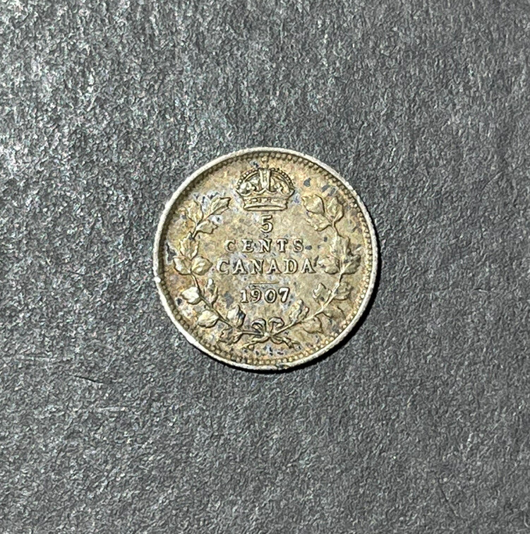 1907 Canada 5 Cents Silver Coin