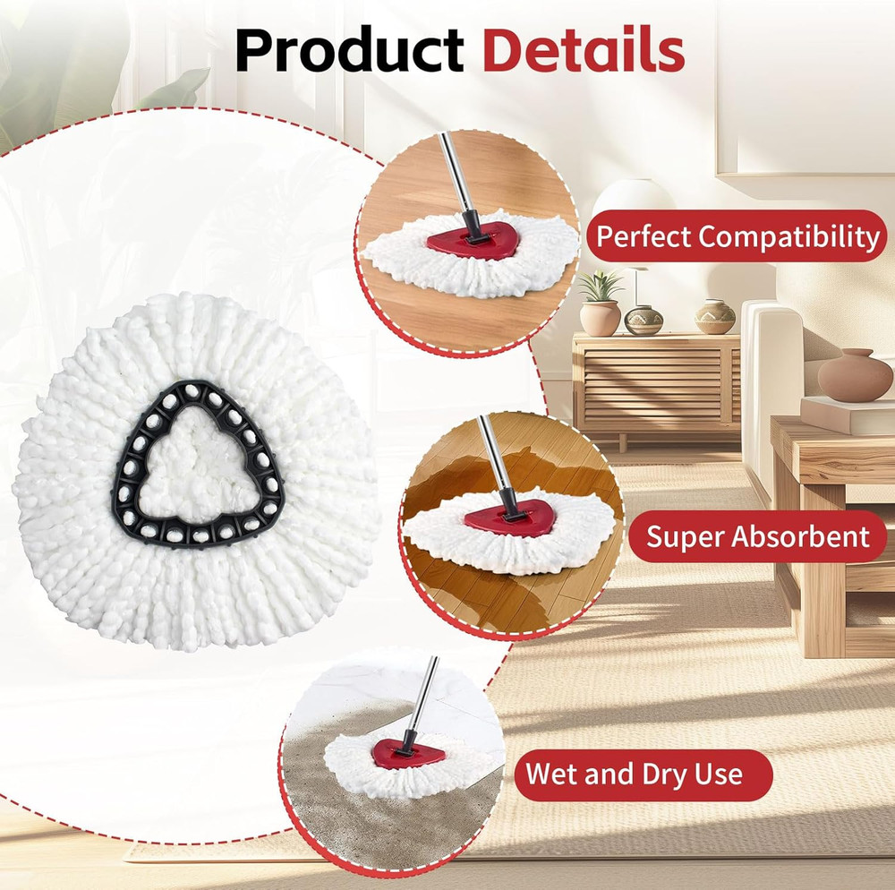Spin Mop Replace Head, Base, Handle Compatible with O Cedar Easywring Microfiber