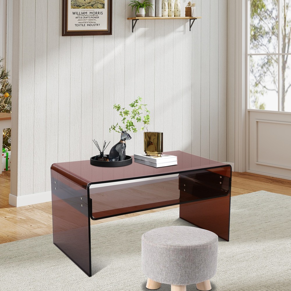 2 Tiers Modern Brown Acrylic Side Table Rectangular Coffee End Table 80*40*40cm