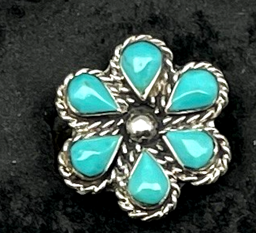 Zuni Turquoise Cluster Ring Sz 7 Sterling Silver Native American