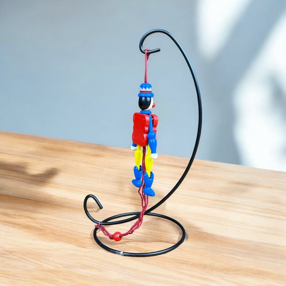 Wooden Pull String Puppet Jumping Jack Dancing Clown - VINTAGE