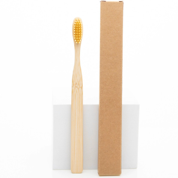 Disposable bamboo toothbrush with soft and hard bristles