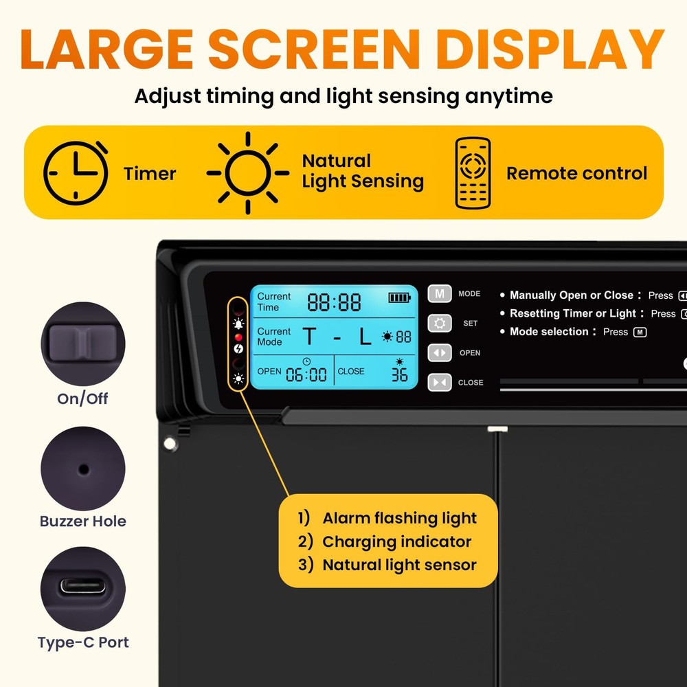 Extra Large Automatic Chicken Coop Door Solar Powered with Remote LCD Displa...