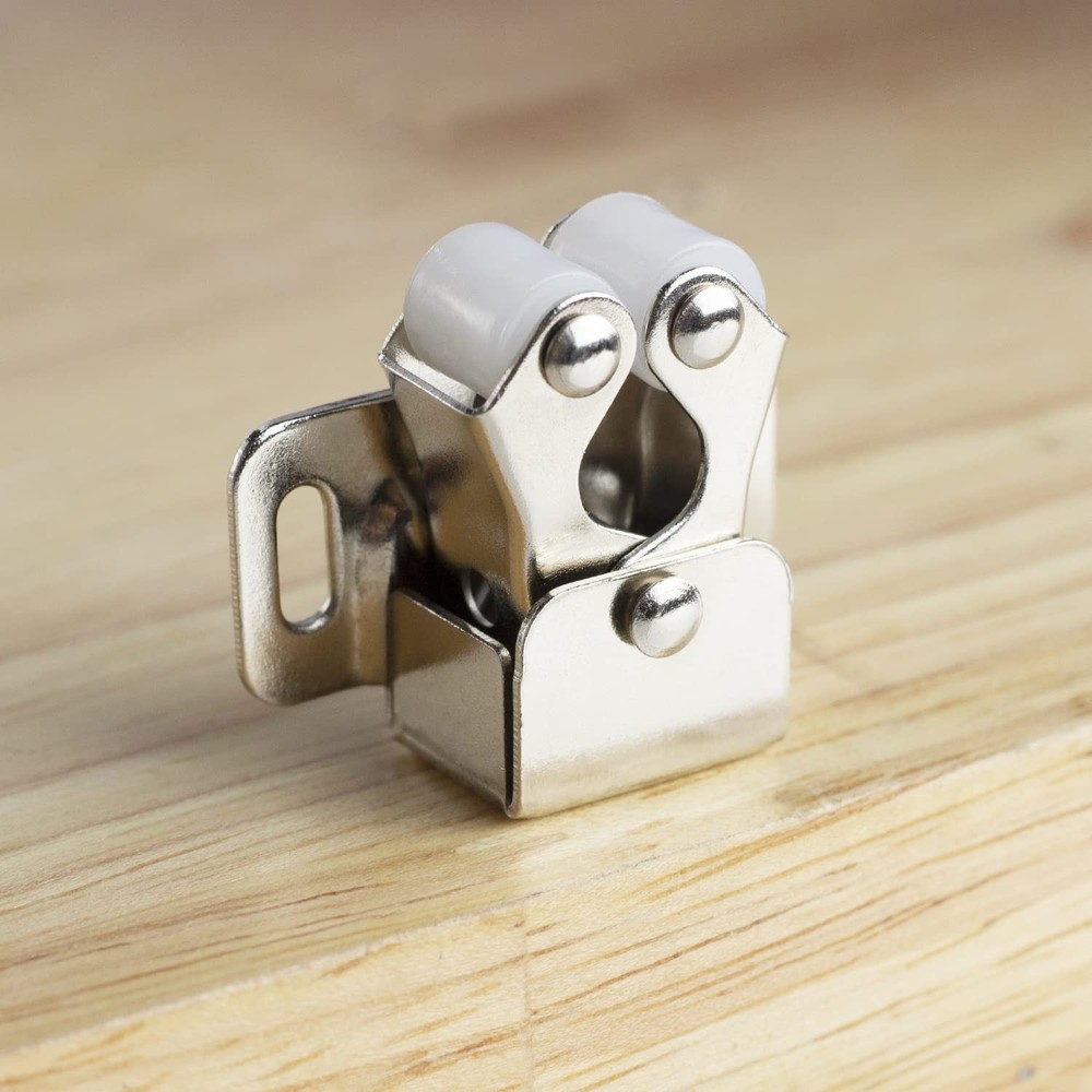 2 PCS Nickel Cabinet Latch Double Roller Catch Hardware Cupboard Closet