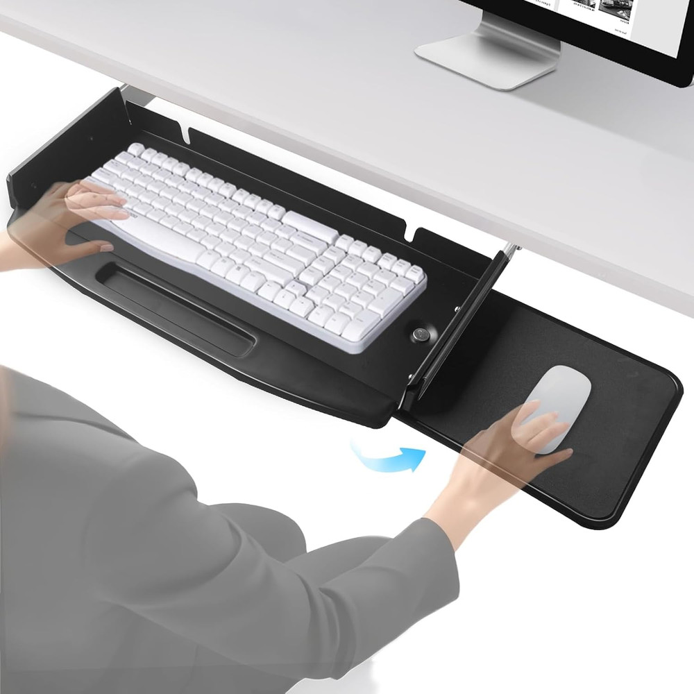 Solid Steel under Desk Keyboard Tray Slide Out with 360° Rotating Mouse Platform