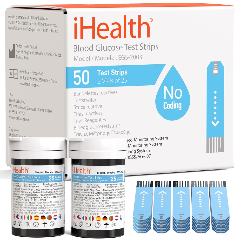 Blood Glucose Test Strips (50 Count), No Coding Blood Sugar Test, Precision S...