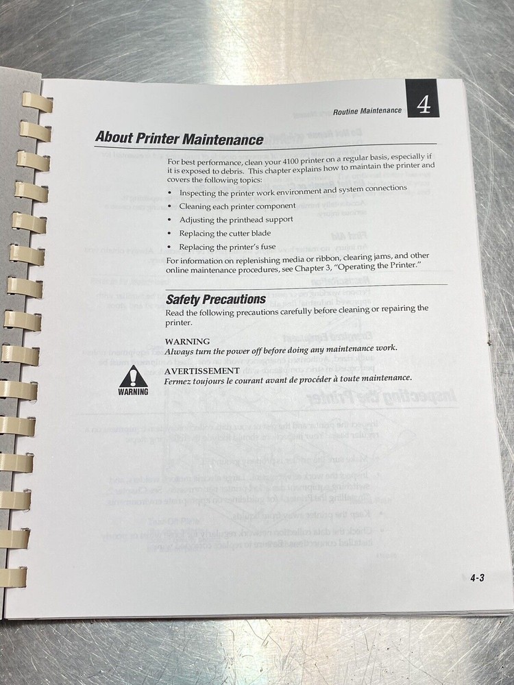 Intermec 4100 Bar Code Label Printer - Users Guide /Service Manual / Book