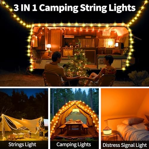 Camping String Lights, Rechargeable Tent Lights String with 6 Lighting Modes,