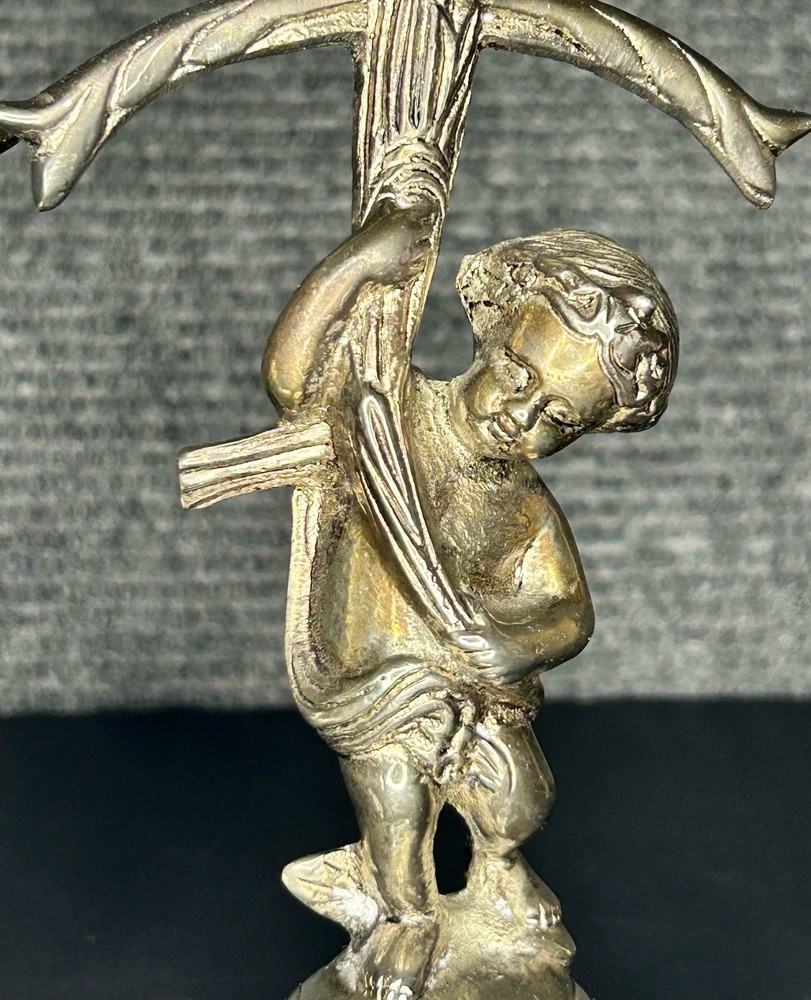 Vintage Silver Plated Cherub Candlestick Pair 8”