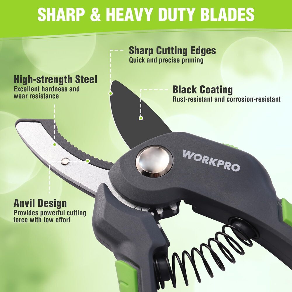 WORKPRO 8.5-Inch Anvil Pruning Shears with Ergonomic Handle