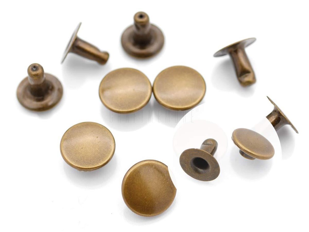 100 Pack Antique Brass Flat Rivets 7mm Cap for Leather Craft Projects