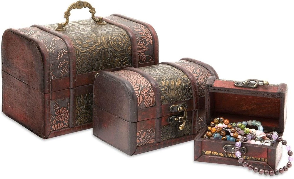 Antique Decorative Storage Boxes - Set of 3 Nesting Boxes