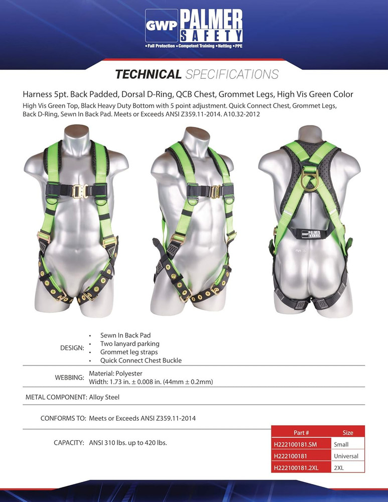Full Body Harness with 5-Point Adjustment & Fall Indicators