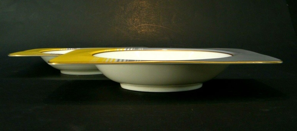 2 Pc DANiEL HECHTER YELLOW COMPLiMENTS MODERNiST RECTANGULAR SOUP CEREAL BOWL