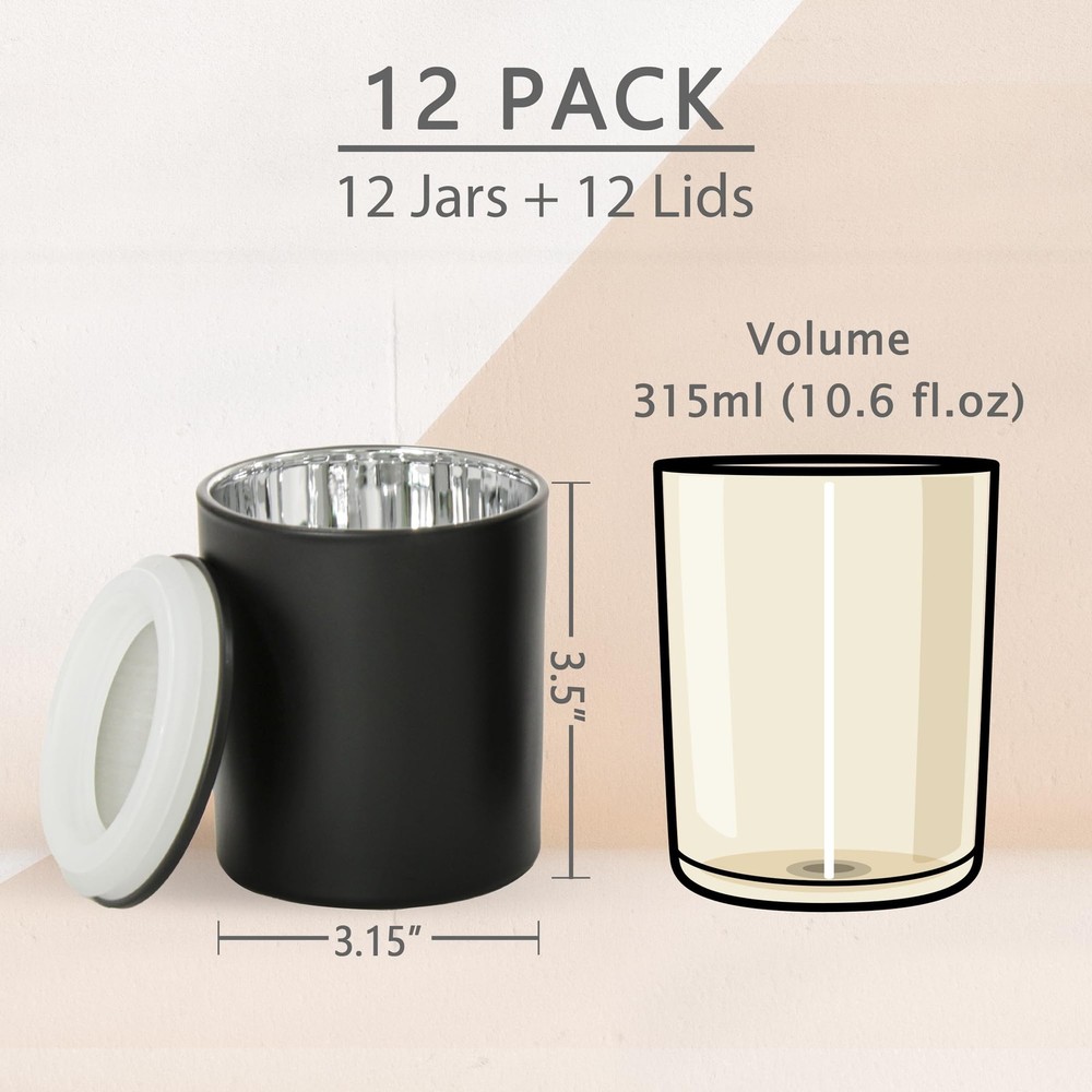 12 PCS Bulk Empty Candle Jars Electroplated Interior Metal Lids Silver Inner