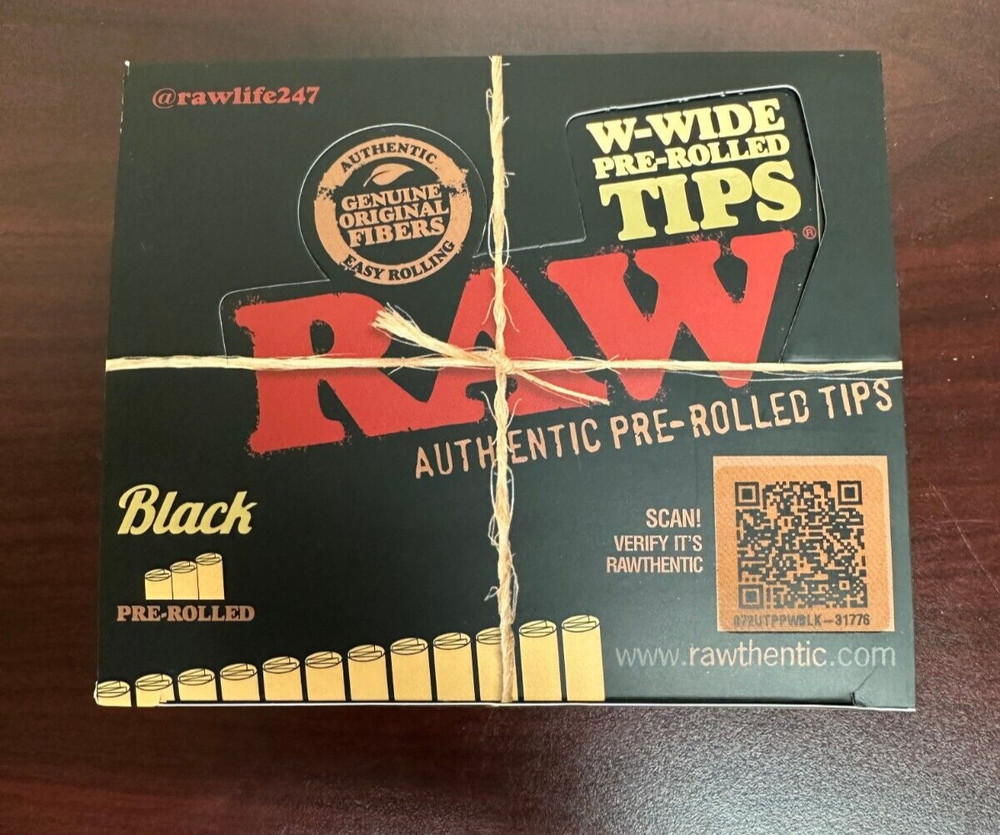 RAW Black WIDE Pre-rolled Tips 20ct -18 Tips Per Pack -FULL BOX -360 Total