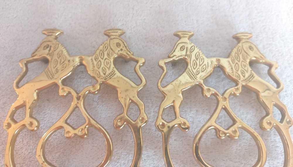 2 Brass Lion Shaped Trivets - Footed - Vintage