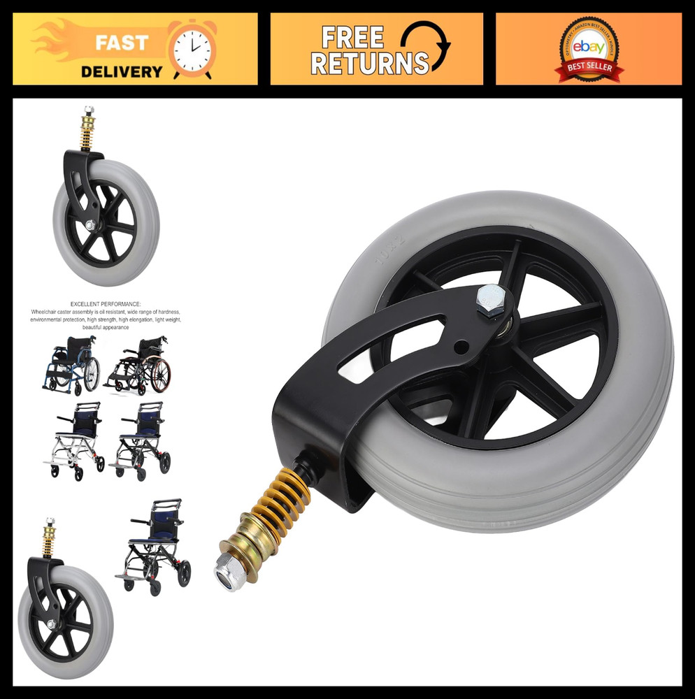 10x2in PU Solid Wheelchair Front Caster Assembly - Replacement Part for Mobility