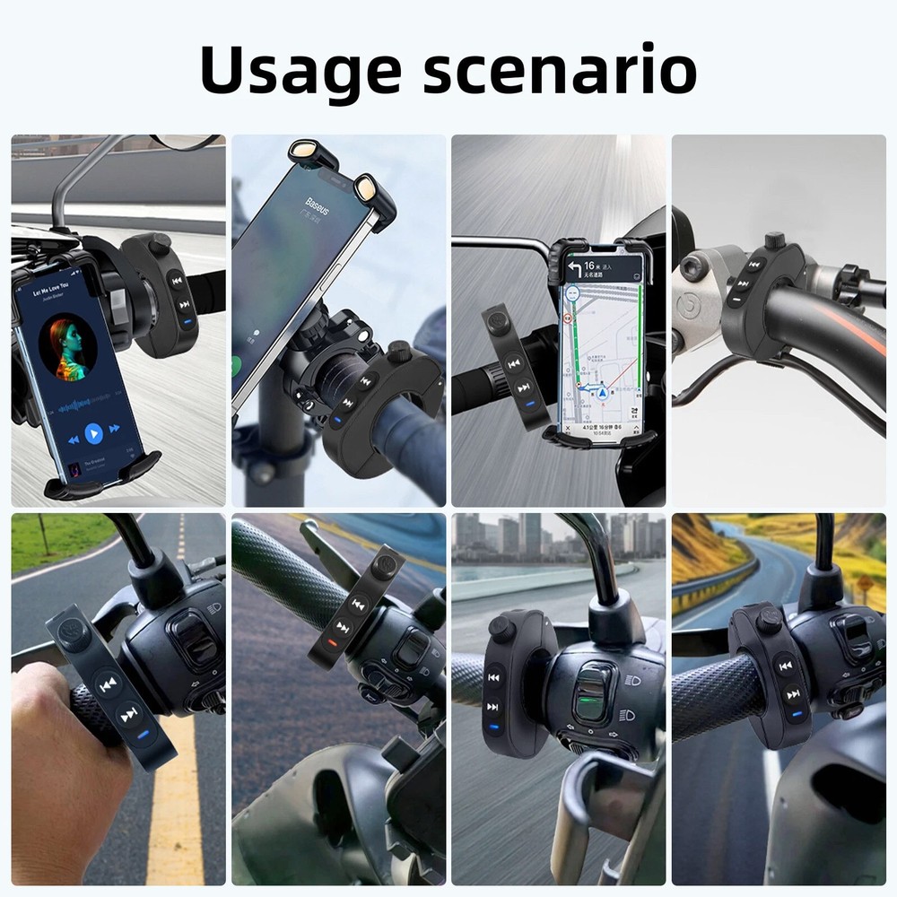 Black Wireless Bluetooth Media Button Remote Controller For Motorcycle Handlebar