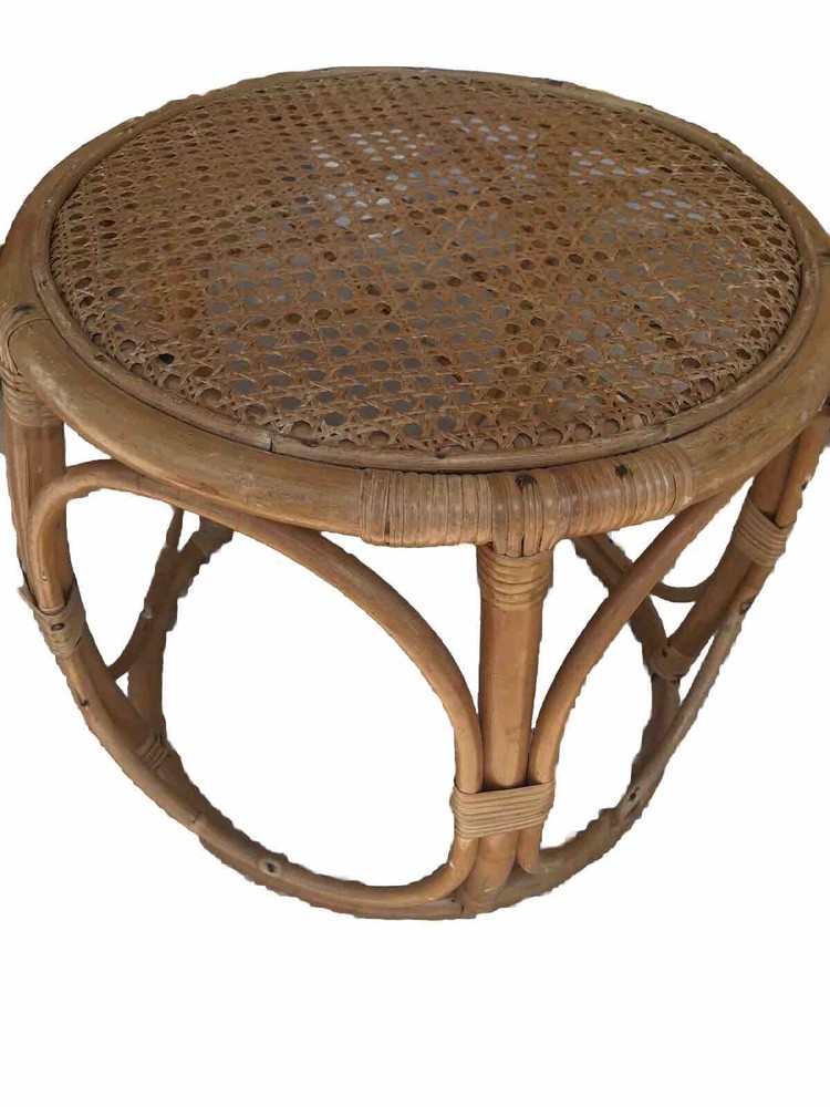 Mid Century RATTAN CANE STOOL Side Table Boho Chic Stool CLASSIC Design💕