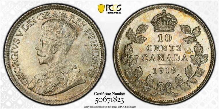 1919 10C PCGS MS64 Canada