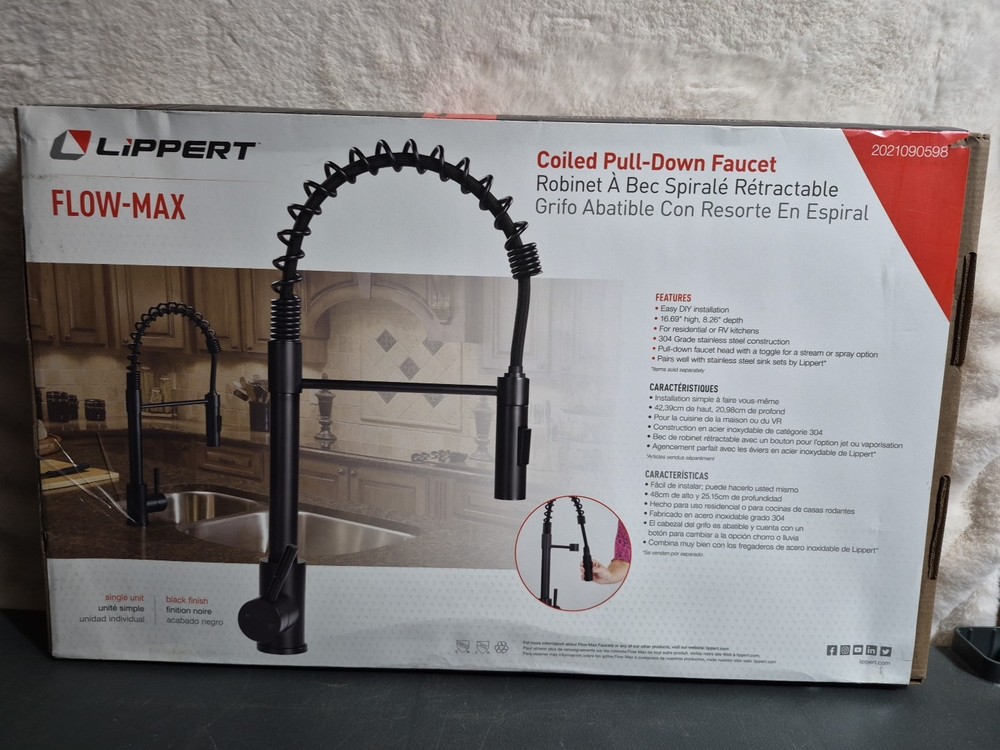 Lippert Components 2021090598 Faucet Coil-Spring Pull Down Spout Black Matte