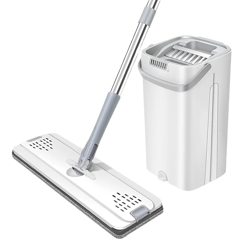 Self-Wringing Flat Mop and Bucket Set for Efficient Floor Cleaning