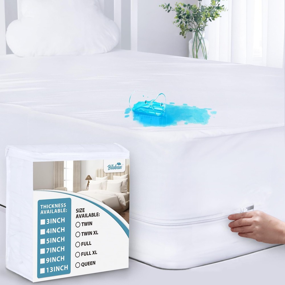 Queen Mattress Protector Zippered - Waterproof, Low Profile, 3-13" Thick