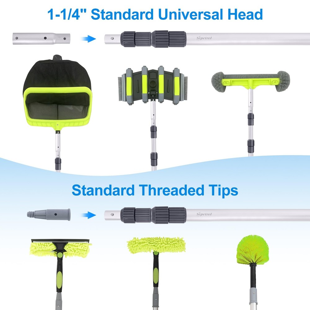 15 Foot Telescoping Swimming Pool Pole Threaded Tips for Skimmer Net