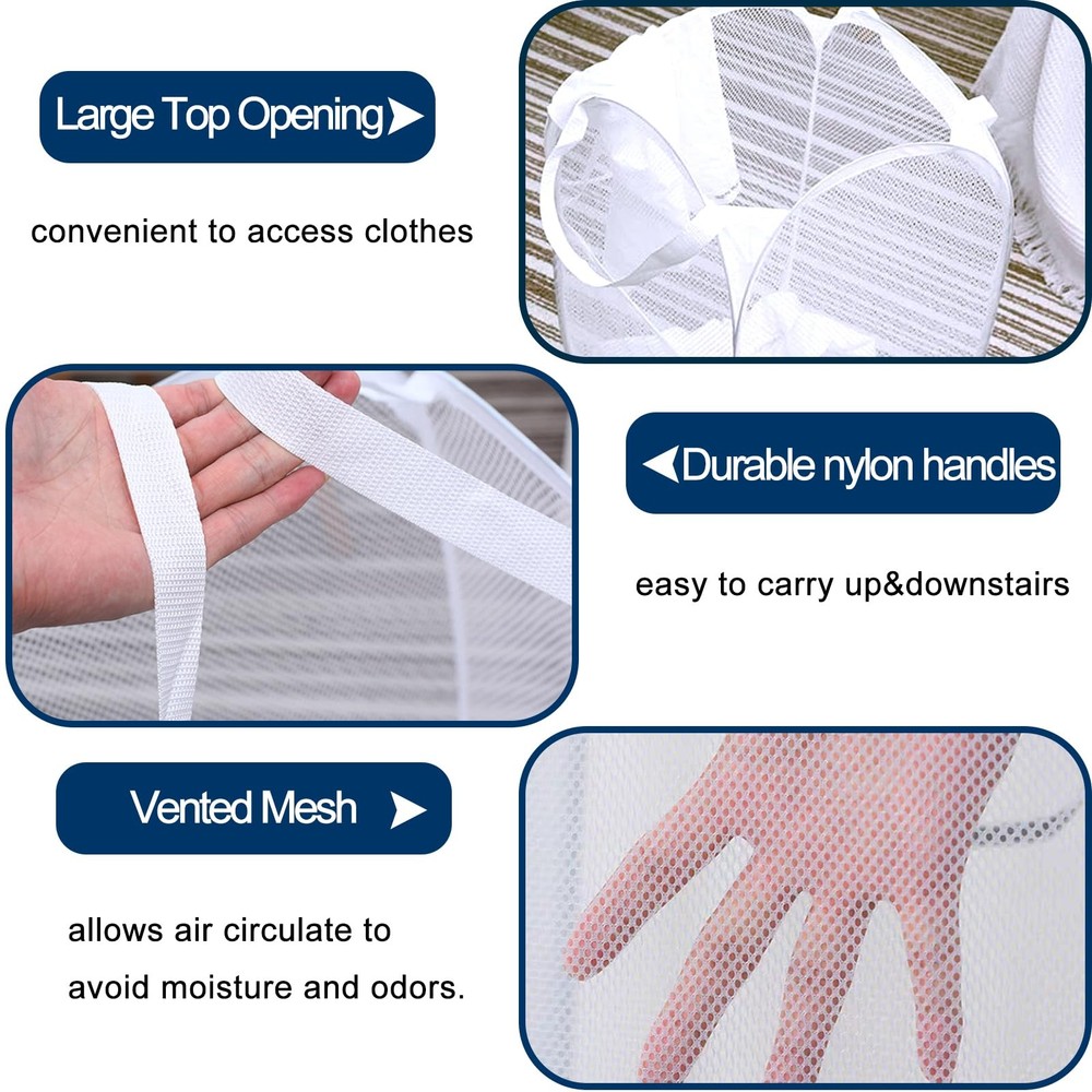 2 Pack Mesh Pop Up Laundry Baskets Collapsible Laundry Hampers Foldable Cloth...