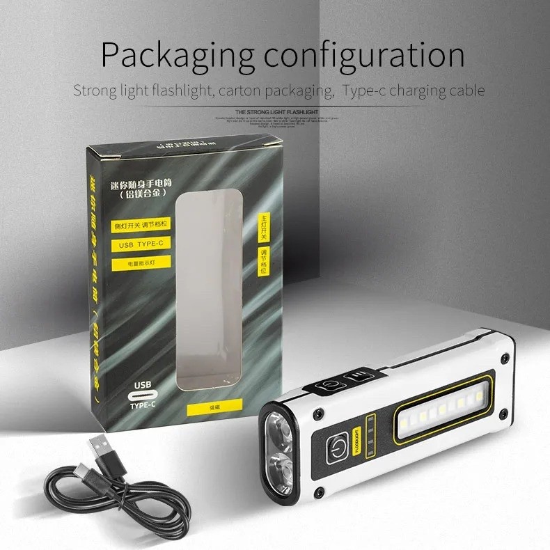 Mini Rechargeable LED Flashlight Magnetic Work Light COB Side Light Power Bank