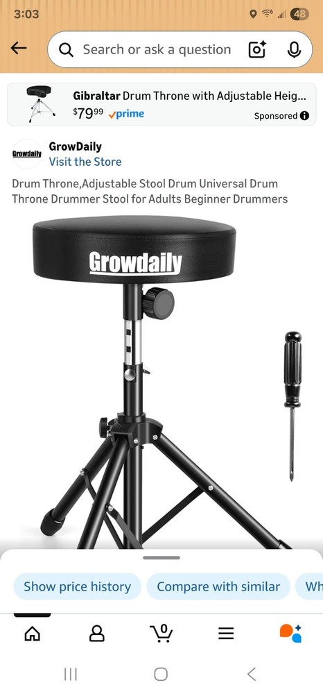 Growdaily Drum Throne Adjustable  Adults Beginner Drummers GD-4