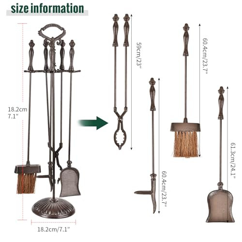 Sungmor 5PCS Cast Iron Fireplace Tools Set Rustic Fire Pit Accessories Holder
