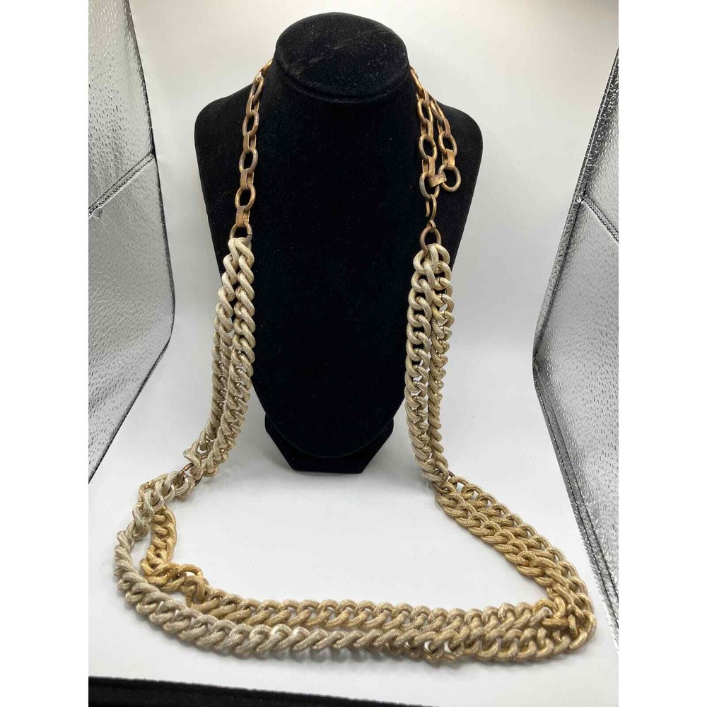 Chunk Linked Chain Two Tone Statement 31 Inch Necklace!