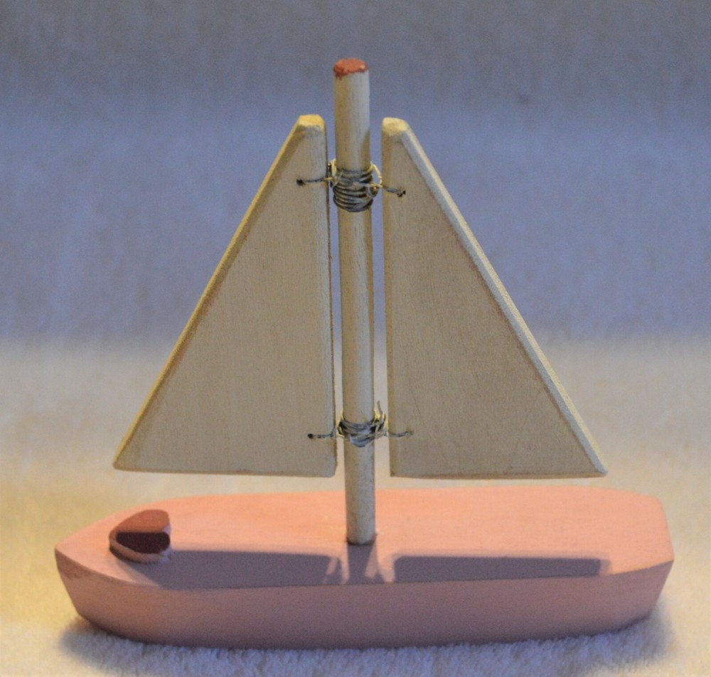 HANDMADE WOODEN PRIMITIVE SAIL BOAT