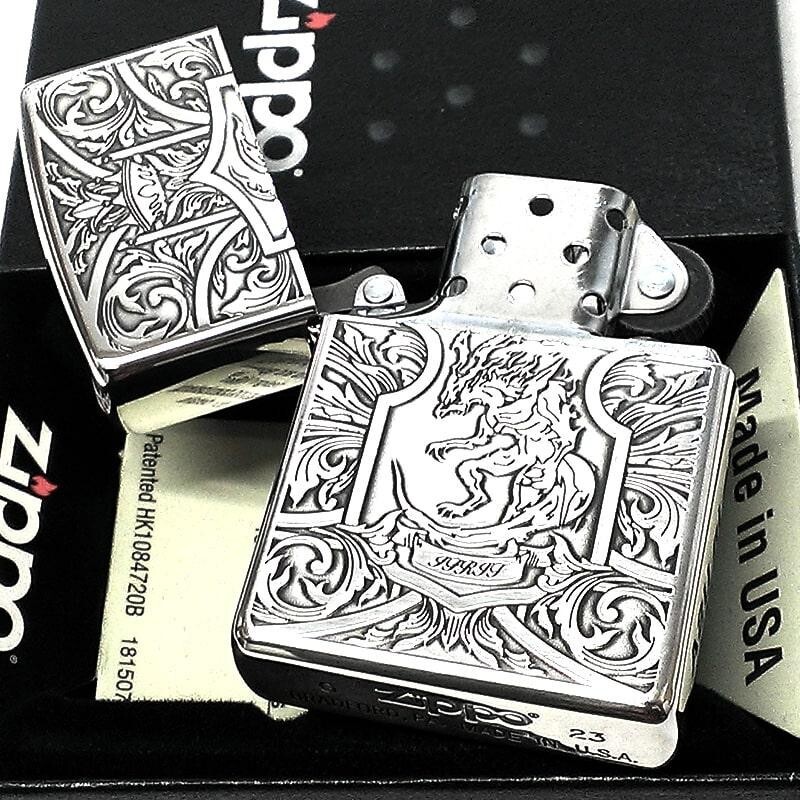 Zippo Ifrit Crest Silver Ibushi Etching Double Sided Processing Lighter Japan