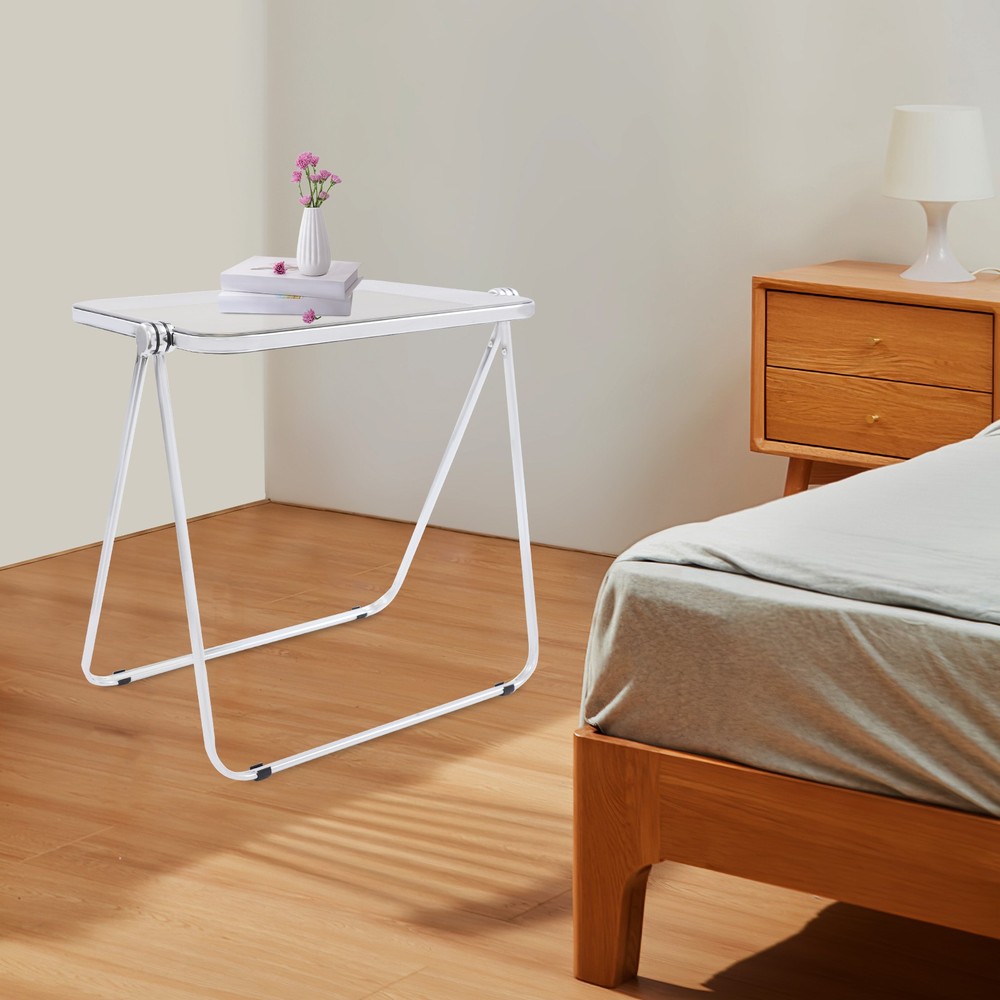 Clear Foldable Side Storage Table Tiny Desk For Home Office Small Computer Desk