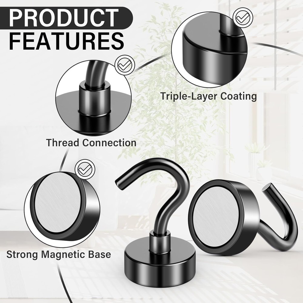 8 Pack Neodymium Magnetic Hooks for Classroom, Office, Kitchen, 30 LB Pull