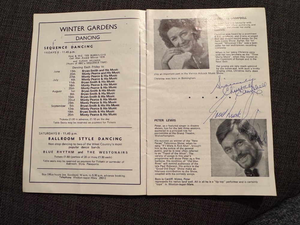 Multi-signed Weston-super-Mare Theatre Programme 1970s Semprini Campbell Lewis +