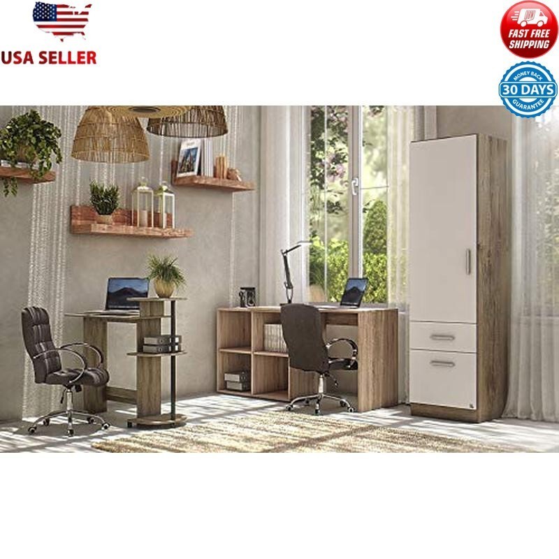 Compact Computer Desk W/ Side Shelves Durable Materials Round Design Small Space