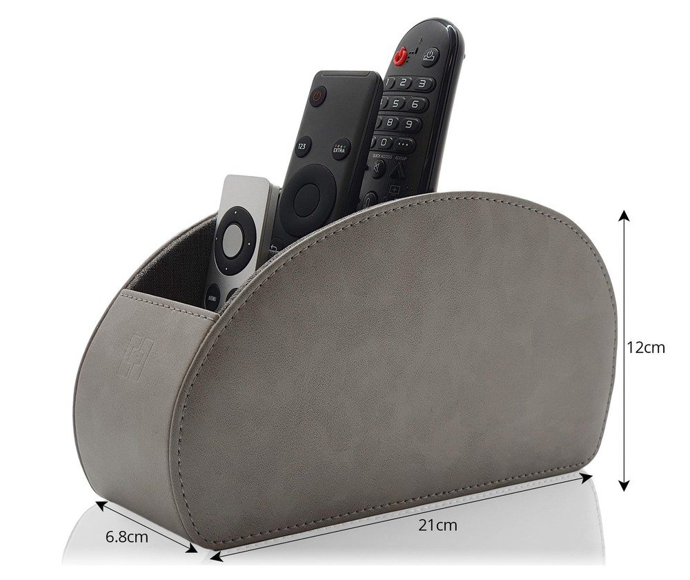 Remote Control Holder with 5 Compartments Grey PU Leather Office Organization
