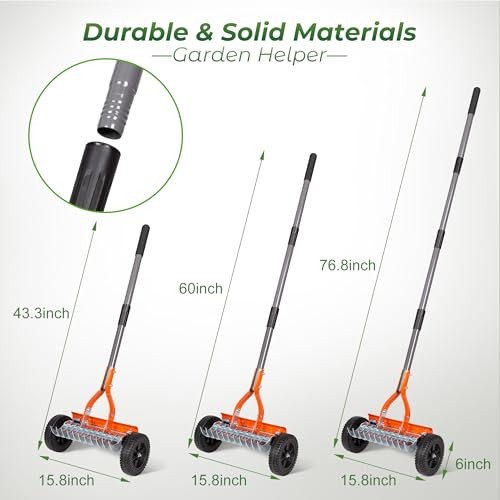 Dethatching Roller Rake with 76.8'' Adjustable Handle, 2mm Stainless Steel