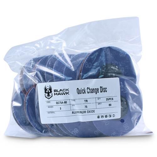 200 Pack - 3" 80 Grit A/O Quick Change Sanding Disc Black Hawk, Type R Roloc